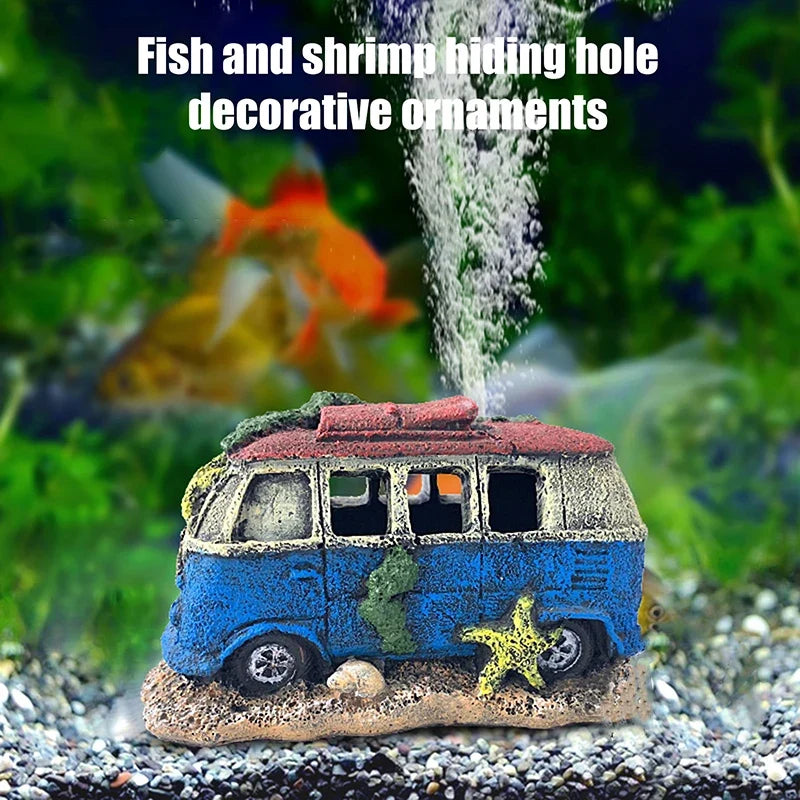 Aquarium Ornament Shaped Like Car Wreckage, Featuring Hiding Holes For Fish And Shrimp, Aquarium Decorations, And Aquascaping.