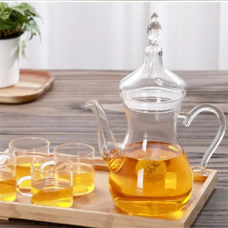 Large Capacity 1000ml High Borosilicate Arabic Glass Teapot with Filter Heat Resistant Cold Kettle Flower Tea Pot Teaware