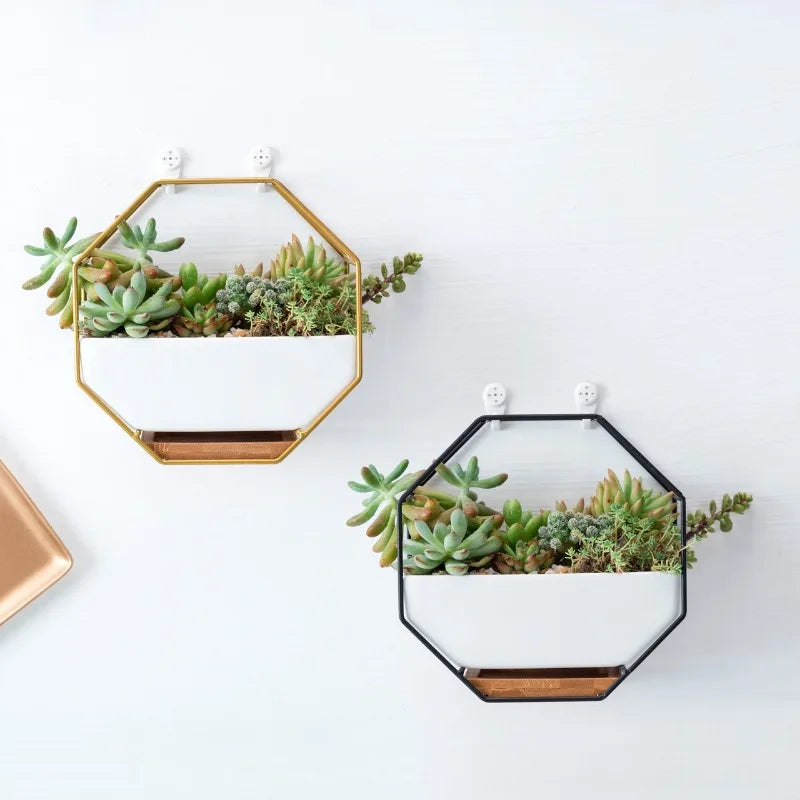 Nordic Creative Ironwork Ceramic Flowerpot Simple Geometric Metal Stand Set Succulent Plant Green Plant Potted Decoration