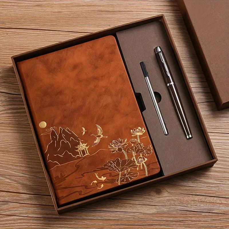 Notebook Set Single Book and Set Selection, Skin Feel and Color Changing PU Material Cover A5 Work Notebook Gift Box Set