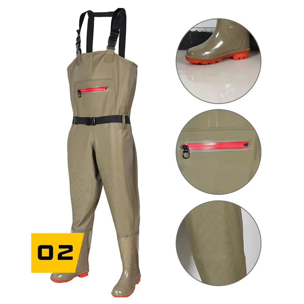 Fishing Wader Pants Overalls With Boots Set Adult Men Women Chest-Lenght Hunting Rice Transplanting Waterproof Trousers Suit