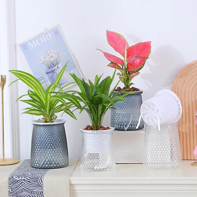 Self Watering Plant Pots, Lazy Hydroponic Water Absorbing Flower Pot, Mini Succulent Planter Tabletop Vase, Home Bonsai Decor