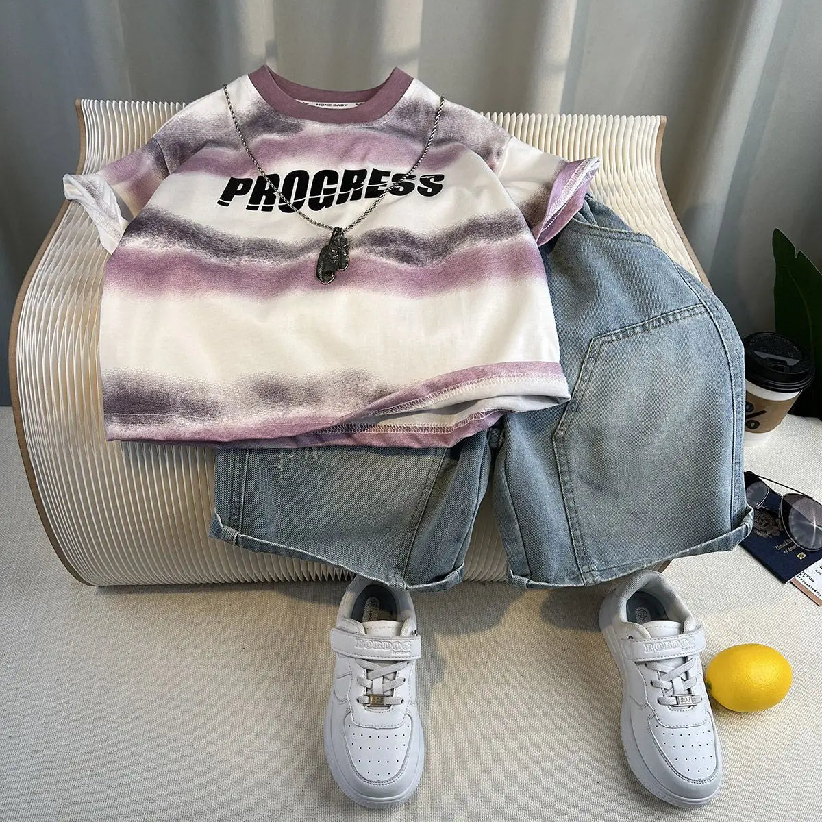 Korean Children's Summer Clothes Kids Set Outfits Boys 2025 Handsome Sleeveless&Short Sleeved T-shirt Denim Shorts 2-piece Set