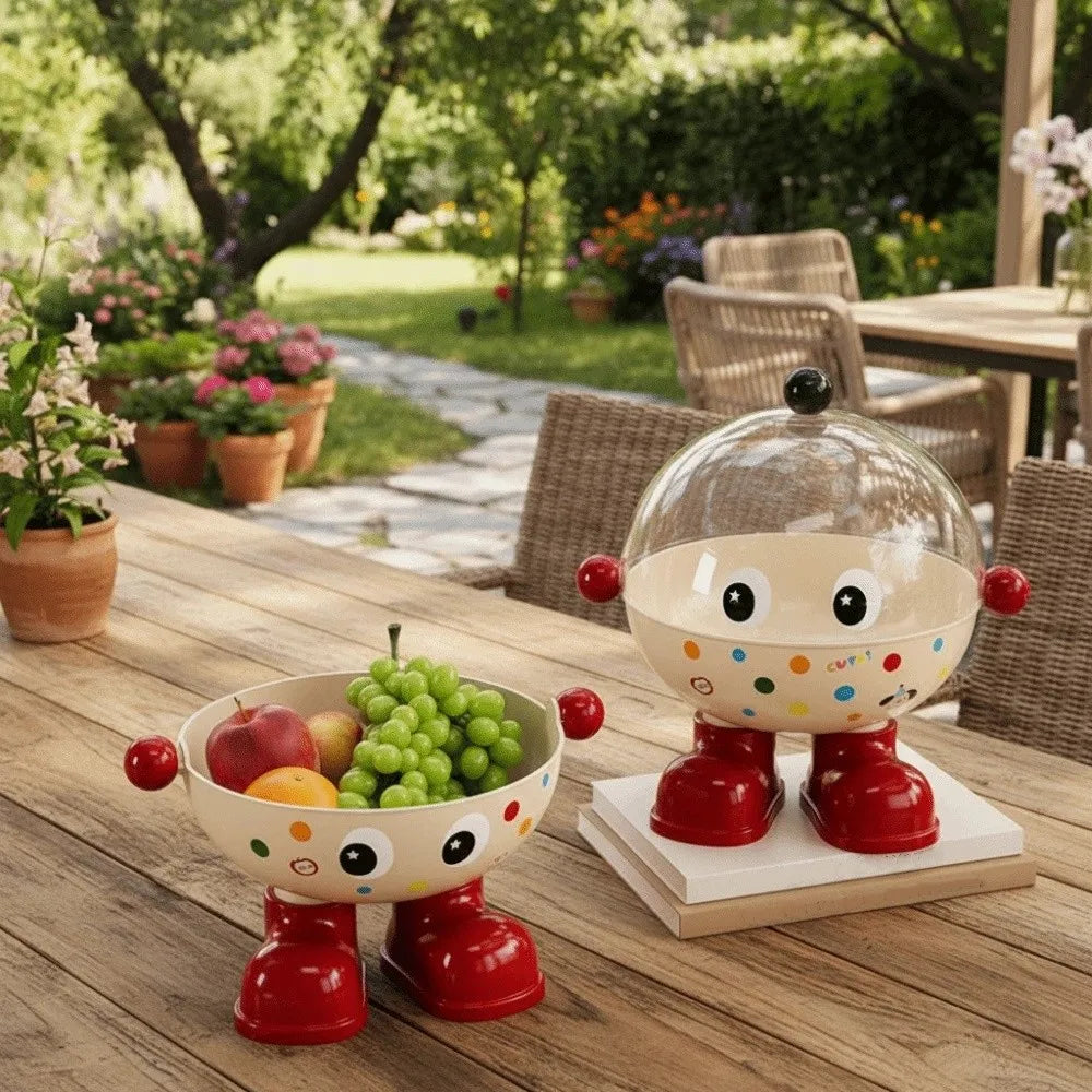 Dopamine Large Capacity Snack Fruit Plate Cartoon High Foot Design Drain Basket Thickened with Lid Tea Table Plate Living Room
