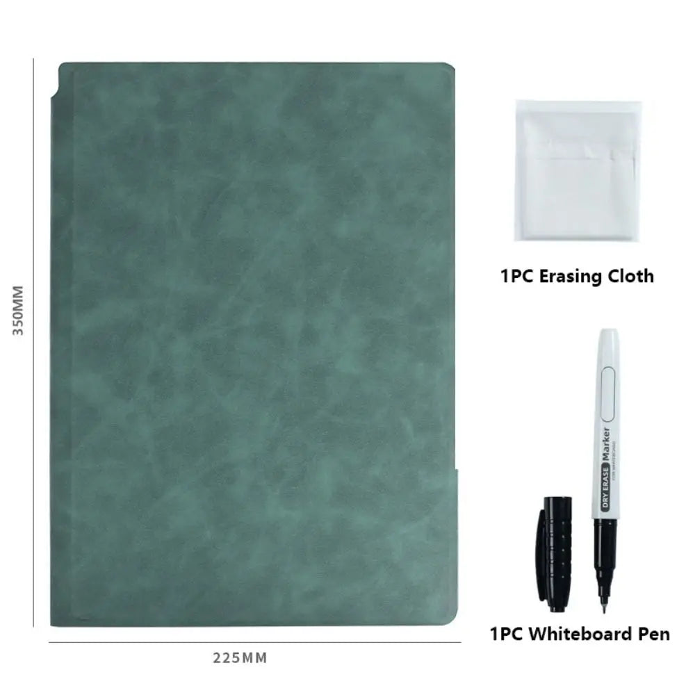 Reusable A4 Whiteboard Notebook With Whiteboard Pen Leather Erasable Whiteboard Draft Stationery With Erasing Cloth Memo Pad