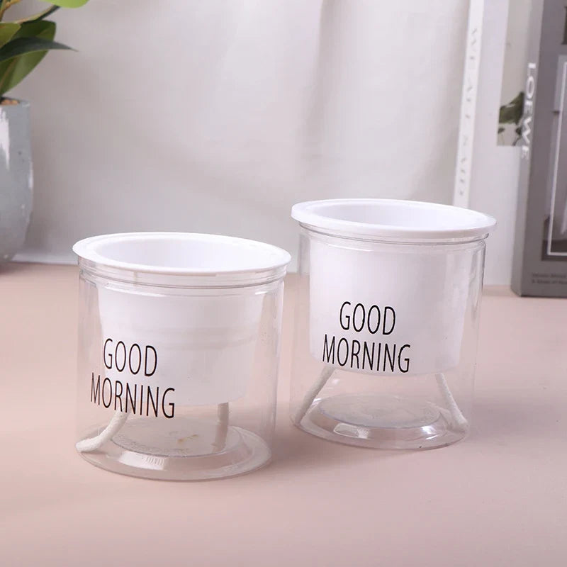 Flower Pot Automatic Water-Absorbing Flowerpot Transparent Double Layer Plastic Self Watering Planter Office