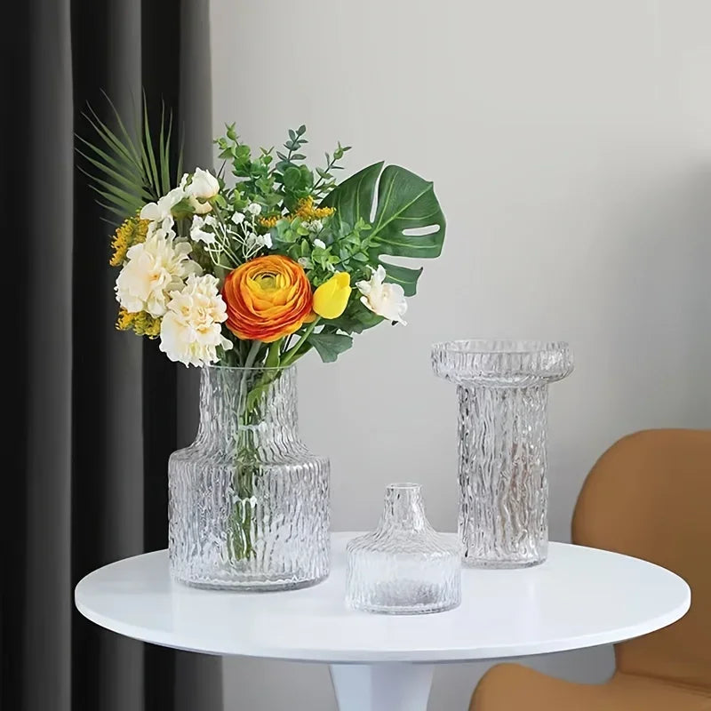 Nordic Retro Style Textured Glass Vase, Glass Bottle, Flower Pot, Hydroponic Glass Tank, Floral Arrangement, Tabletop Vase