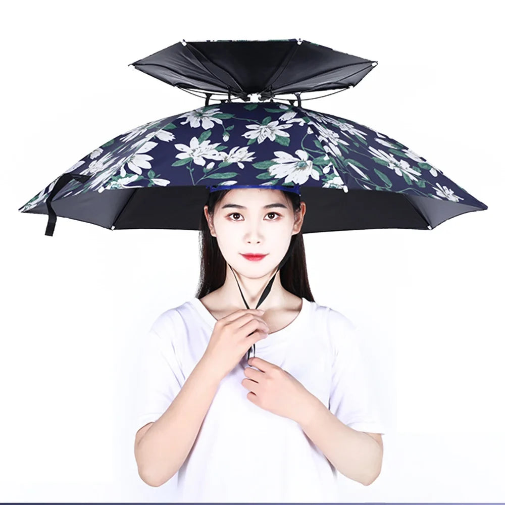 Fishing Hats Double Fishing Umbrella for Sunny and Rainy