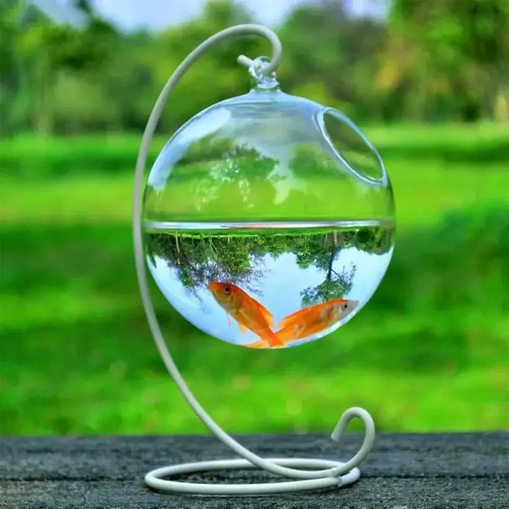 Aquarium Decoration With Rack Holder Hydroponics Vase Wall Hanging Vase Ornament Fish Tank Hanging Glass Fish Bowl Fish Bowl