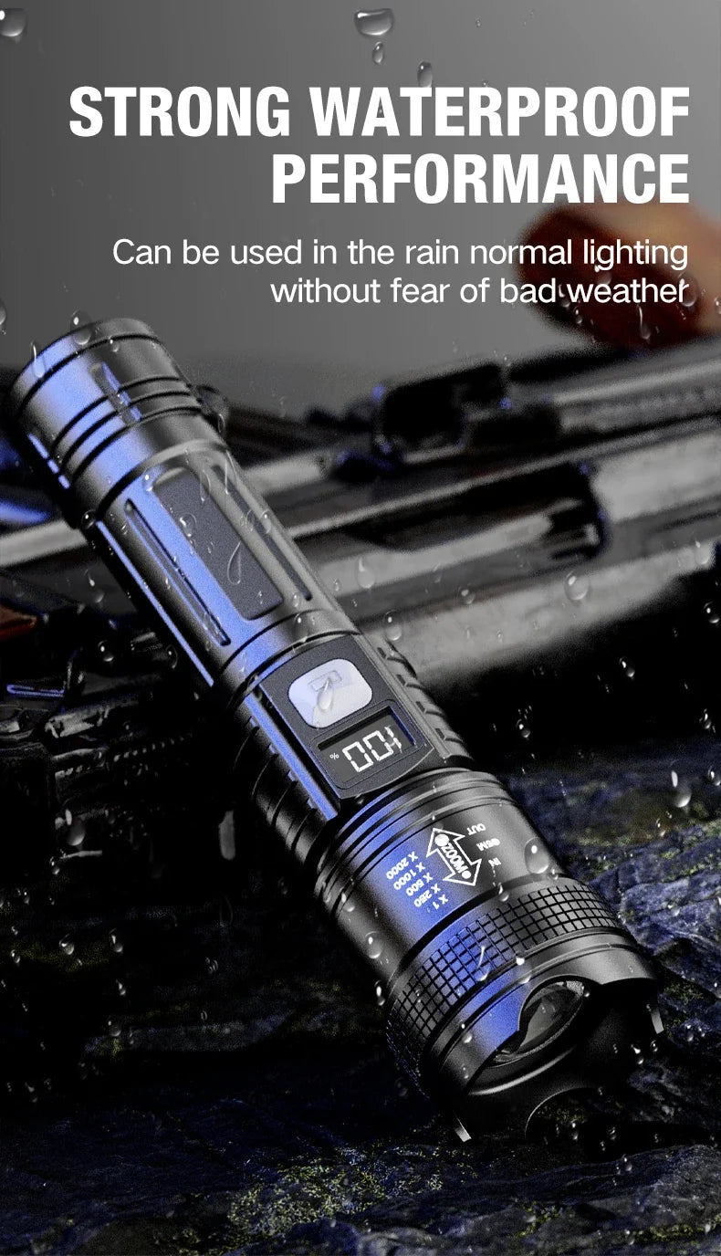 LED Flashlight Rechargeable Long-Beam Portable Outdoor Emergency Lighting With Long Battery Life, Suitable For Camping And Hiki