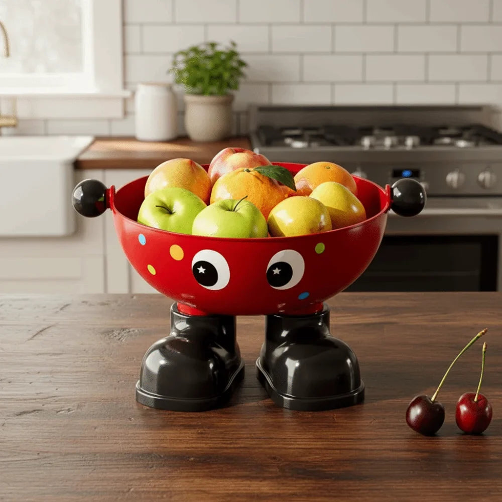 Dopamine Large Capacity Snack Fruit Plate Cartoon High Foot Design Drain Basket Thickened with Lid Tea Table Plate Living Room