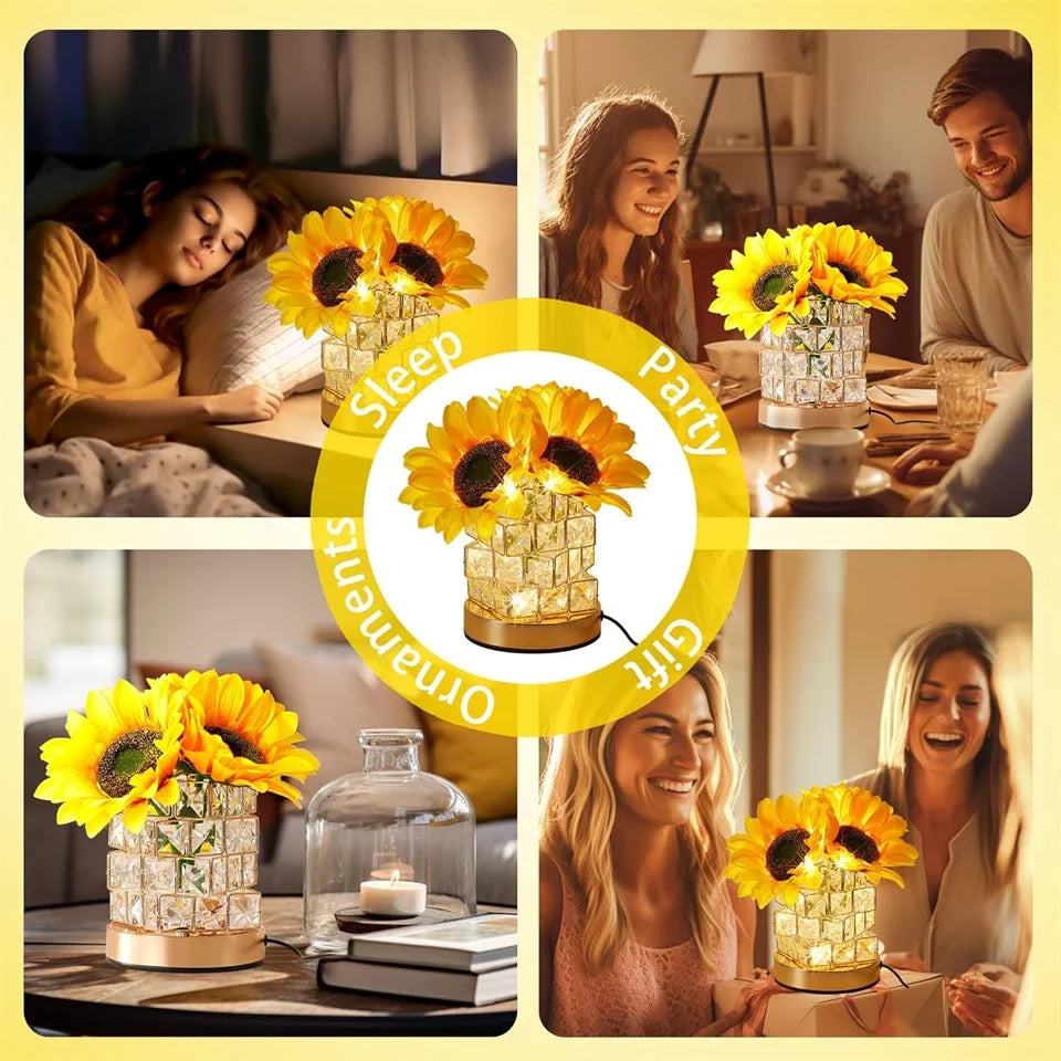Sunflowers Flower Lamp 3 Colour Dimming Small Night Light,Cordless Table Lamp Home Office Decor Birthday Gifts for Women Mom