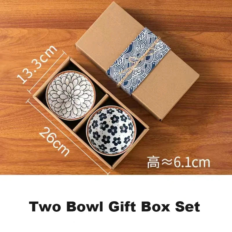 Ceramic Bowl Japanese Style Set Kitchen Noodle Bowl Hand-painted Tableware Set Microwave Safe Gift Box Dishes