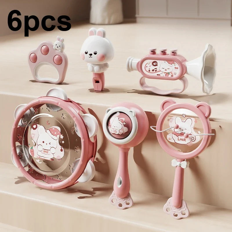 Baby Hand Beat Drum Percussion Instrument Toy Set Baby Puzzle Early Education Enlightenment Toy Safety Material Grasping Train