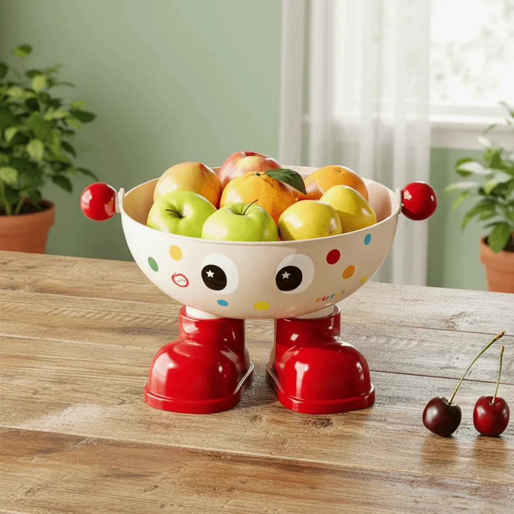 Dopamine Large Capacity Snack Fruit Plate Cartoon High Foot Design Drain Basket Thickened with Lid Tea Table Plate Living Room