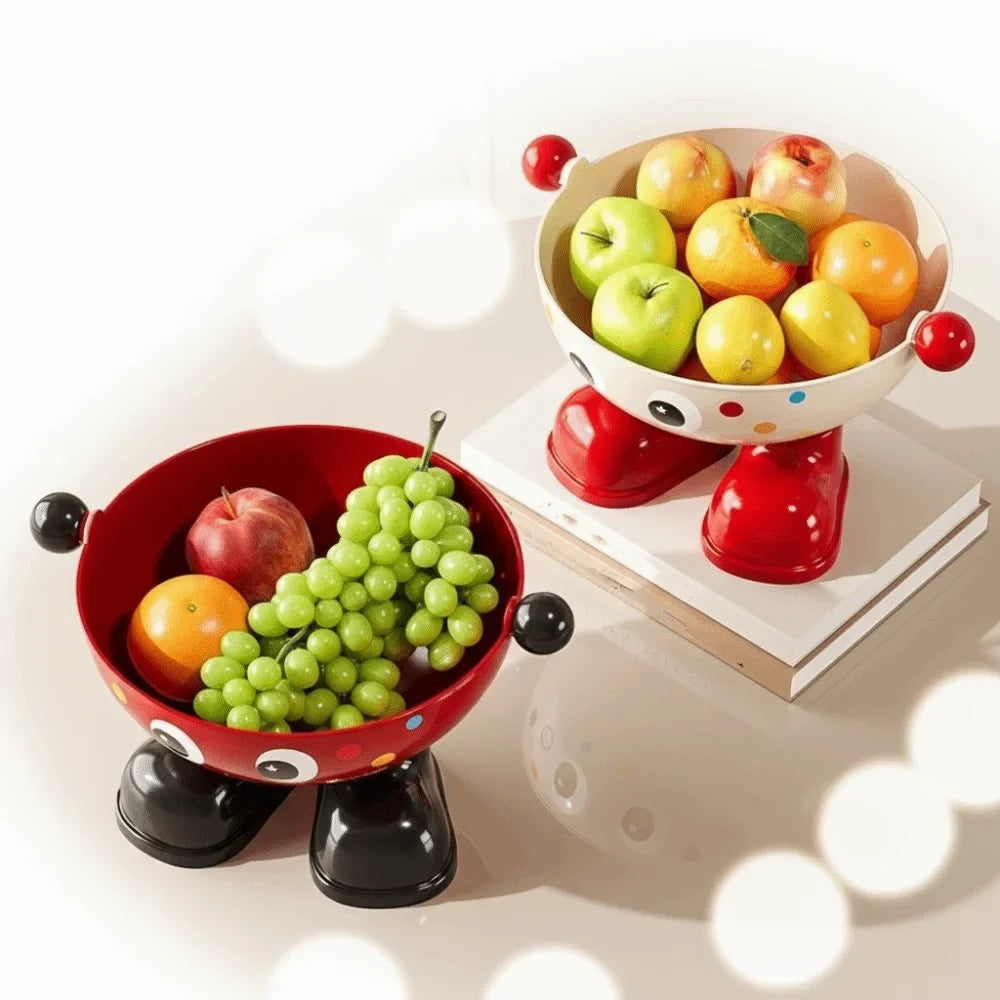 Dopamine Large Capacity Snack Fruit Plate Cartoon High Foot Design Drain Basket Thickened with Lid Tea Table Plate Living Room
