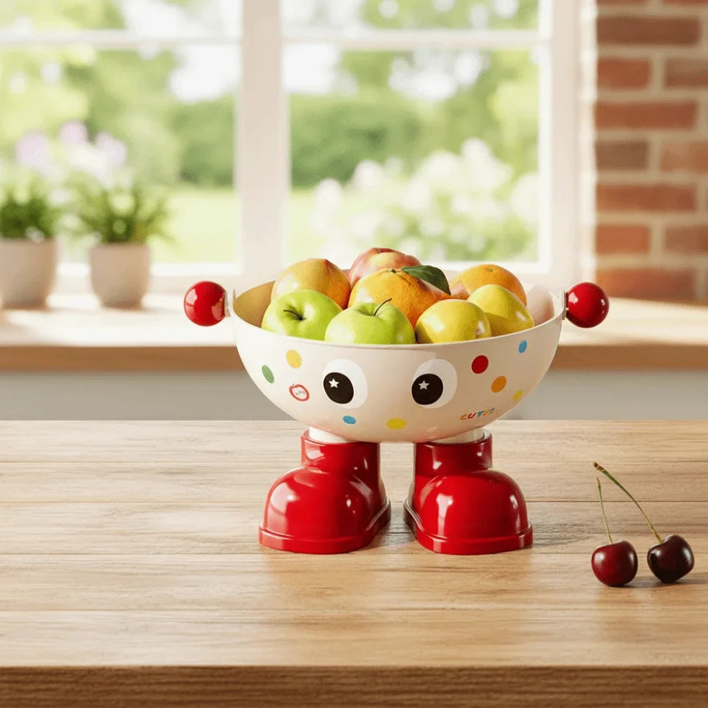 Dopamine Large Capacity Snack Fruit Plate Cartoon High Foot Design Drain Basket Thickened with Lid Tea Table Plate Living Room