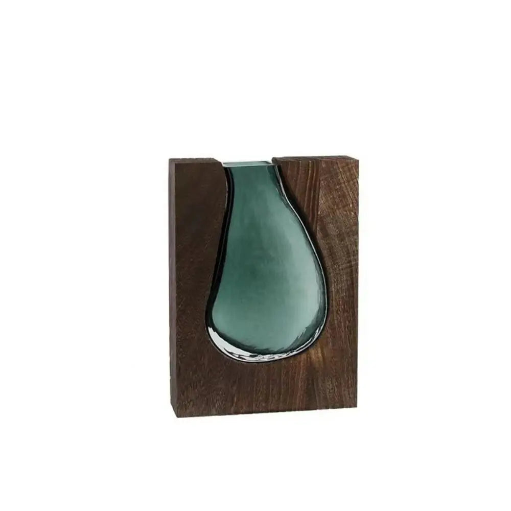 Desktop Ornament Wooden Glass Vase Transparent Modern Hydroponic Flower Holder Removable Creative Flower Pot Home