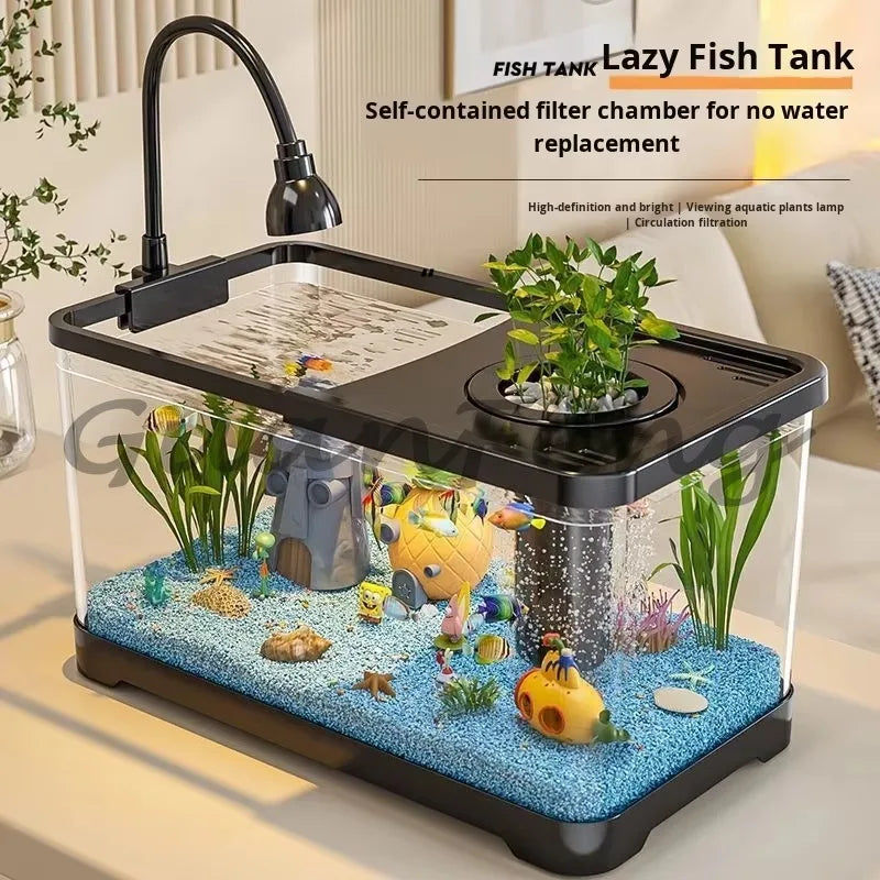 Benchtop Aquarium Kit with Light Emitting Diode Pump Glass Fish Tank Cover for Betta Goldfish in the home office