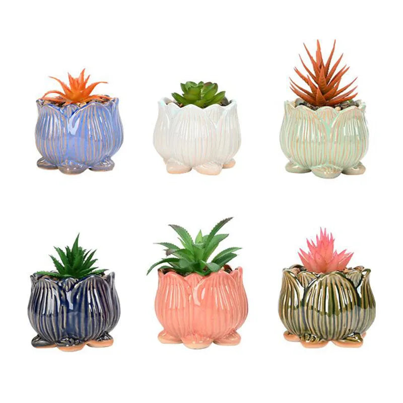 Ceramic Lotus Design Succulent Plant Pot Flower Pot Bonsai Vase with A Hole Lotus Planter Container Garden Home Decor
