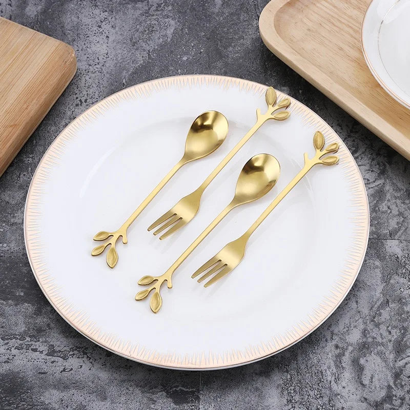Stainless Steel Tea Forks Gold Silver Cake Fork Snack Salad Coffee Fruit Fork Mirror Cutlery Tableware Set Kitchen Utensils