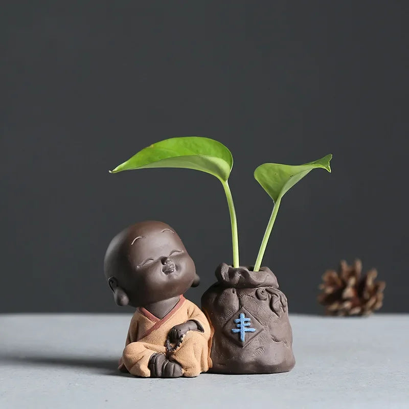 Fortune Lucky Cute The Little Monk Purple Clay Tea Pet Home Decor Mini Water Planting Flower Vase