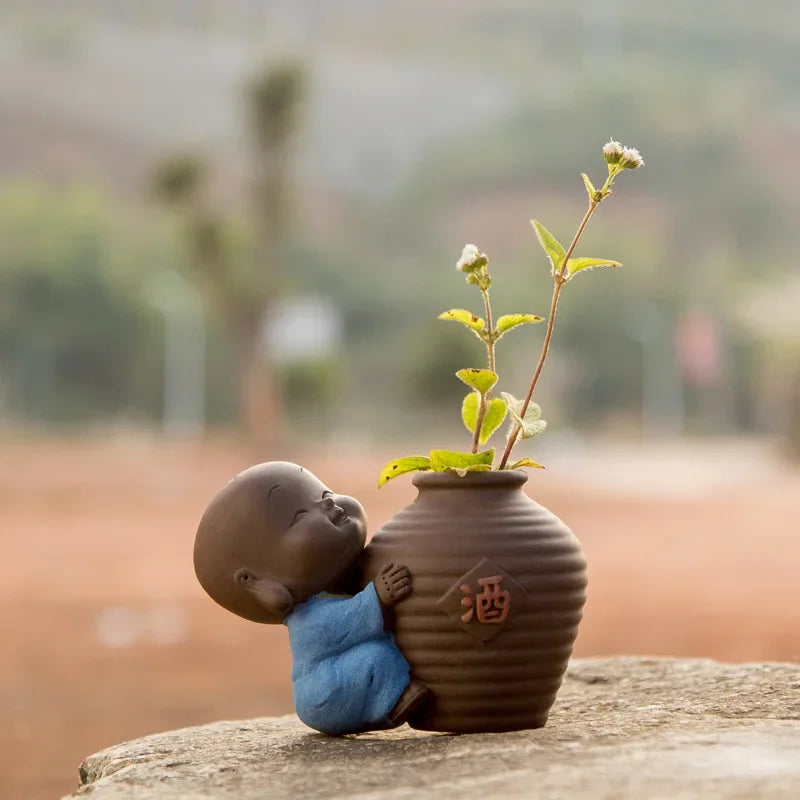 Fortune Lucky Cute The Little Monk Purple Clay Tea Pet Home Decor Mini Water Planting Flower Vase