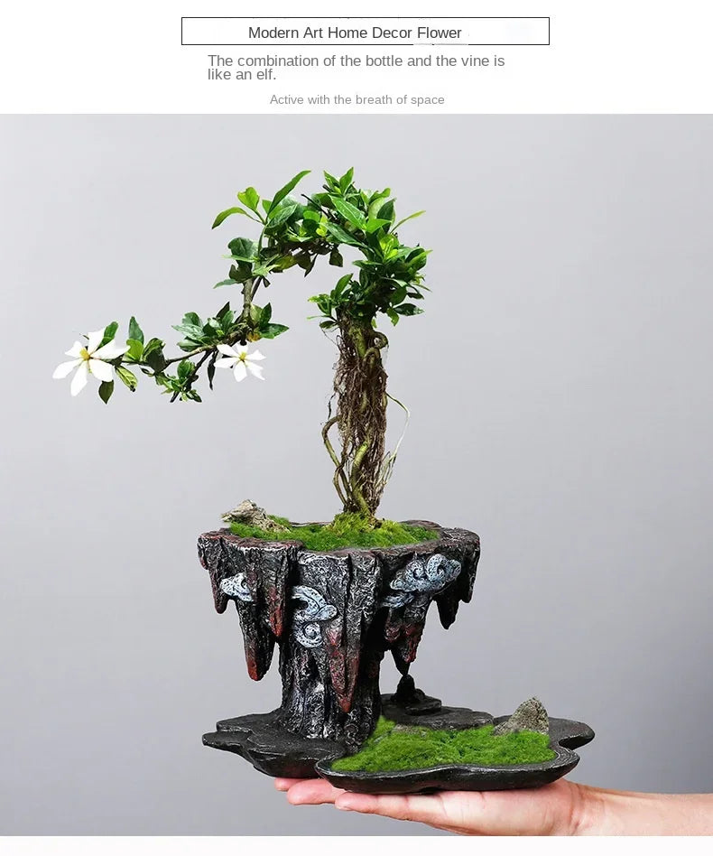 Chinese Style Personality Retro Creative Bamboo Resin Pot Indoor Succulent June Snow Pot Flower Machine Garden Accessories  Pots