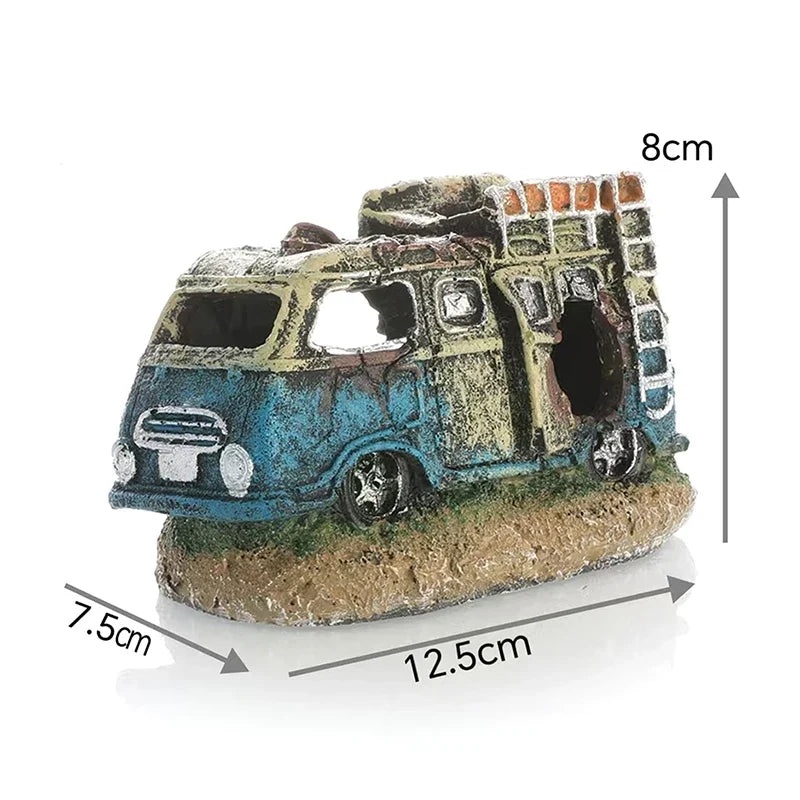Aquarium Ornament Shaped Like Car Wreckage, Featuring Hiding Holes For Fish And Shrimp, Aquarium Decorations, And Aquascaping.