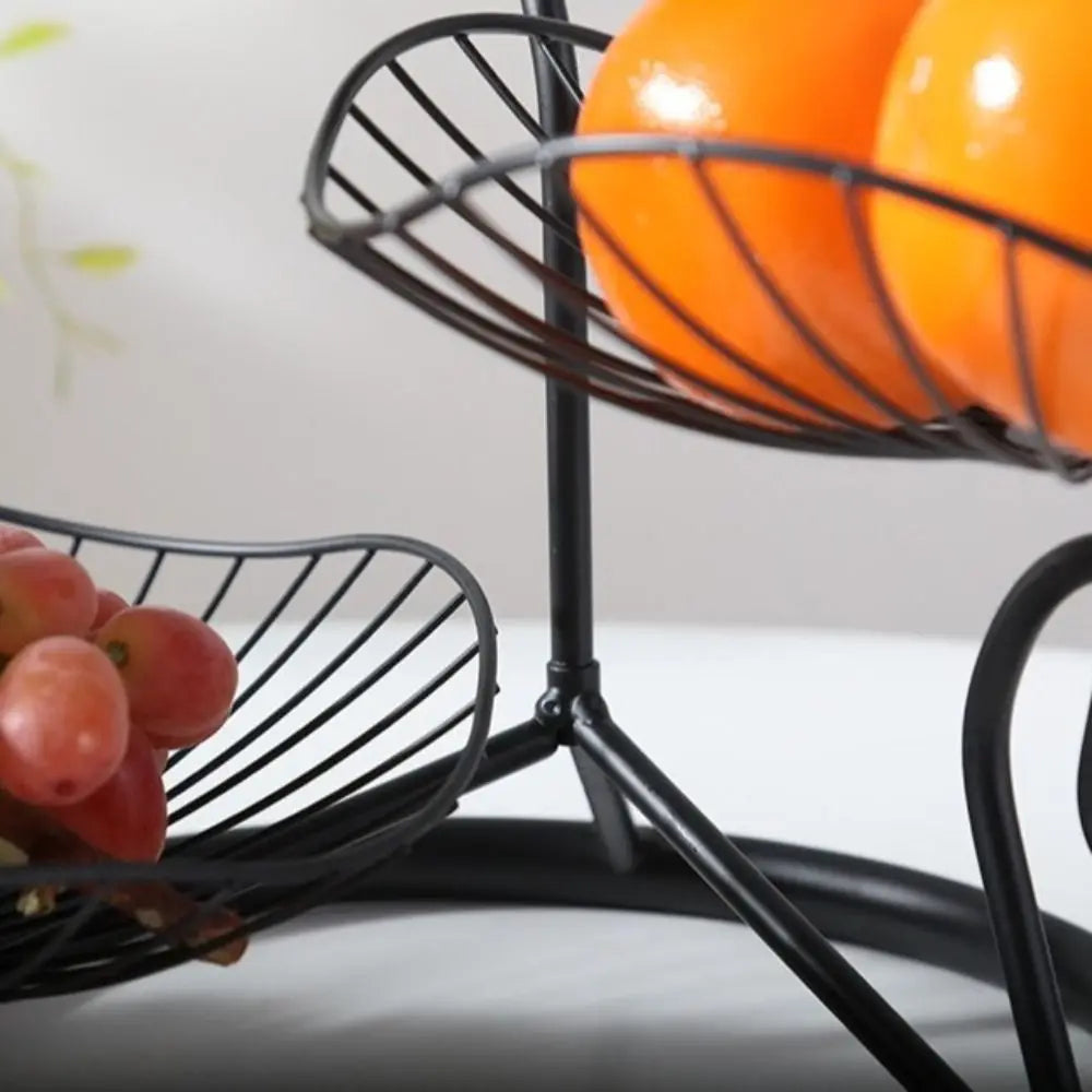 Lotus Leaf Shape 3-Tier Fruit Basket Vintage Space-Saving Multi-Layer Serving Tray with Base Metal Wire Fruit Basket