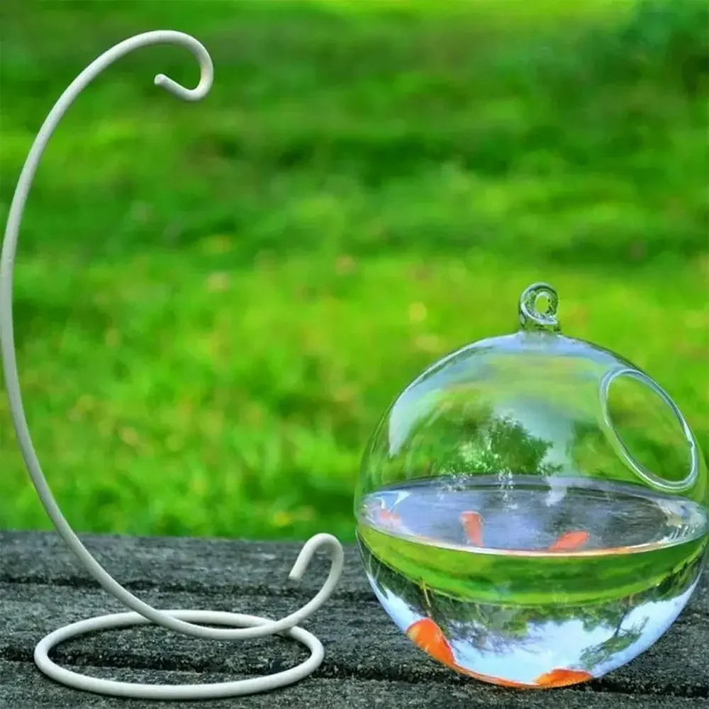 Aquarium Decoration With Rack Holder Hydroponics Vase Wall Hanging Vase Ornament Fish Tank Hanging Glass Fish Bowl Fish Bowl