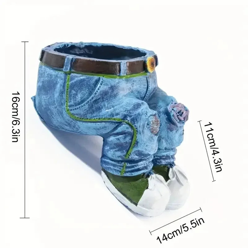 Jeans Pants Shape Flower Pot Resin Statue, Succulent Pot Flower Planter For Indoor Garden Yard Lawn Porch Patio Outdoor