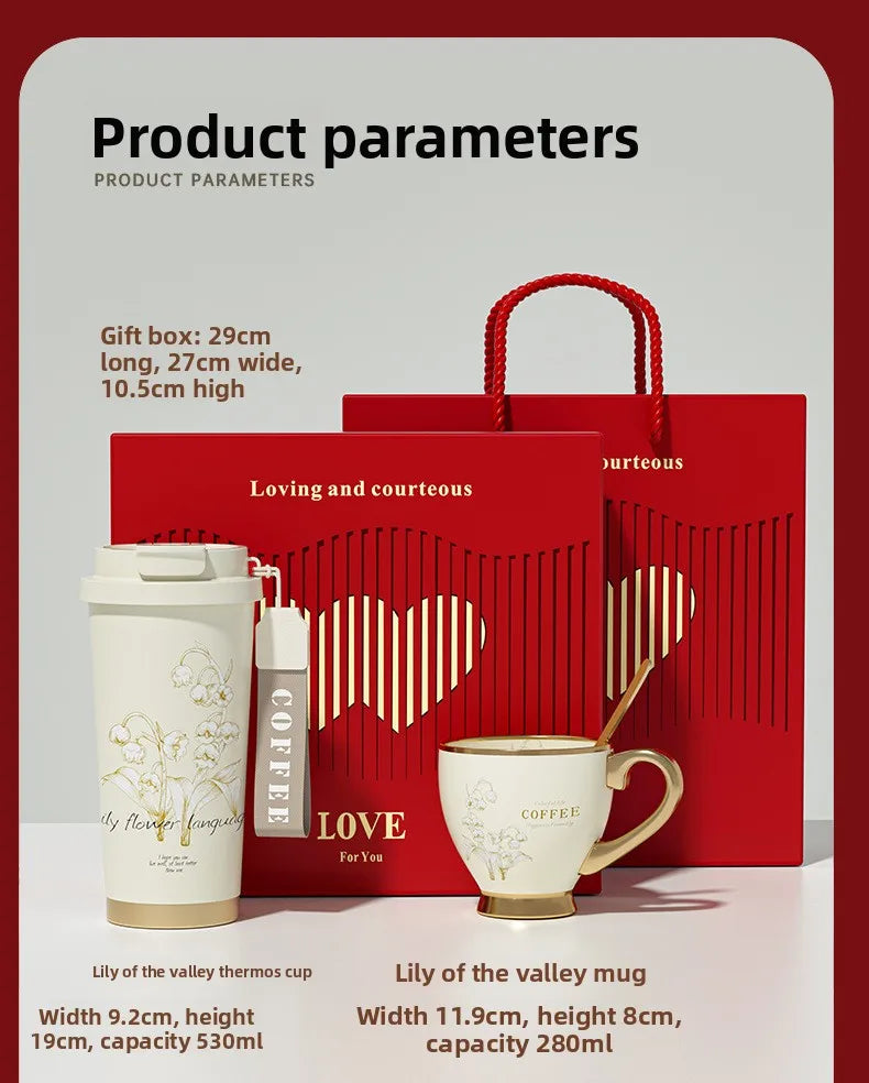 Gold Rim Ceramic Coffee Mug Large Luxury Ceramic Cup Set For GiftStainless Steel Vacuum Flask Customizable