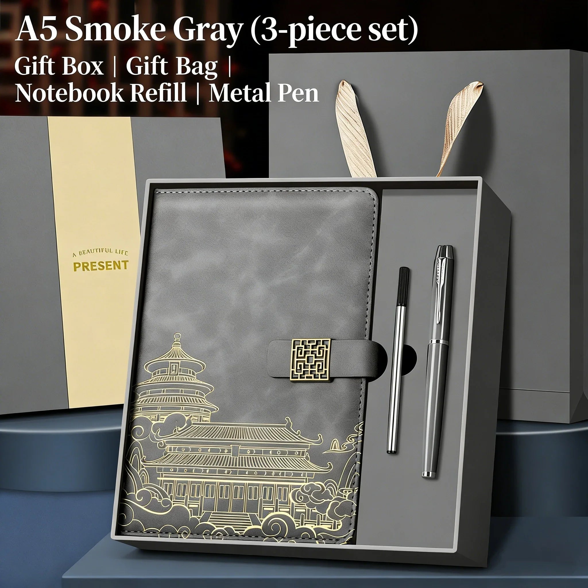 A5 Business Notebook Professional Hardcover Journal Notebook With Pen Imitation Leather Leather Notebook Gift Set For Christmas
