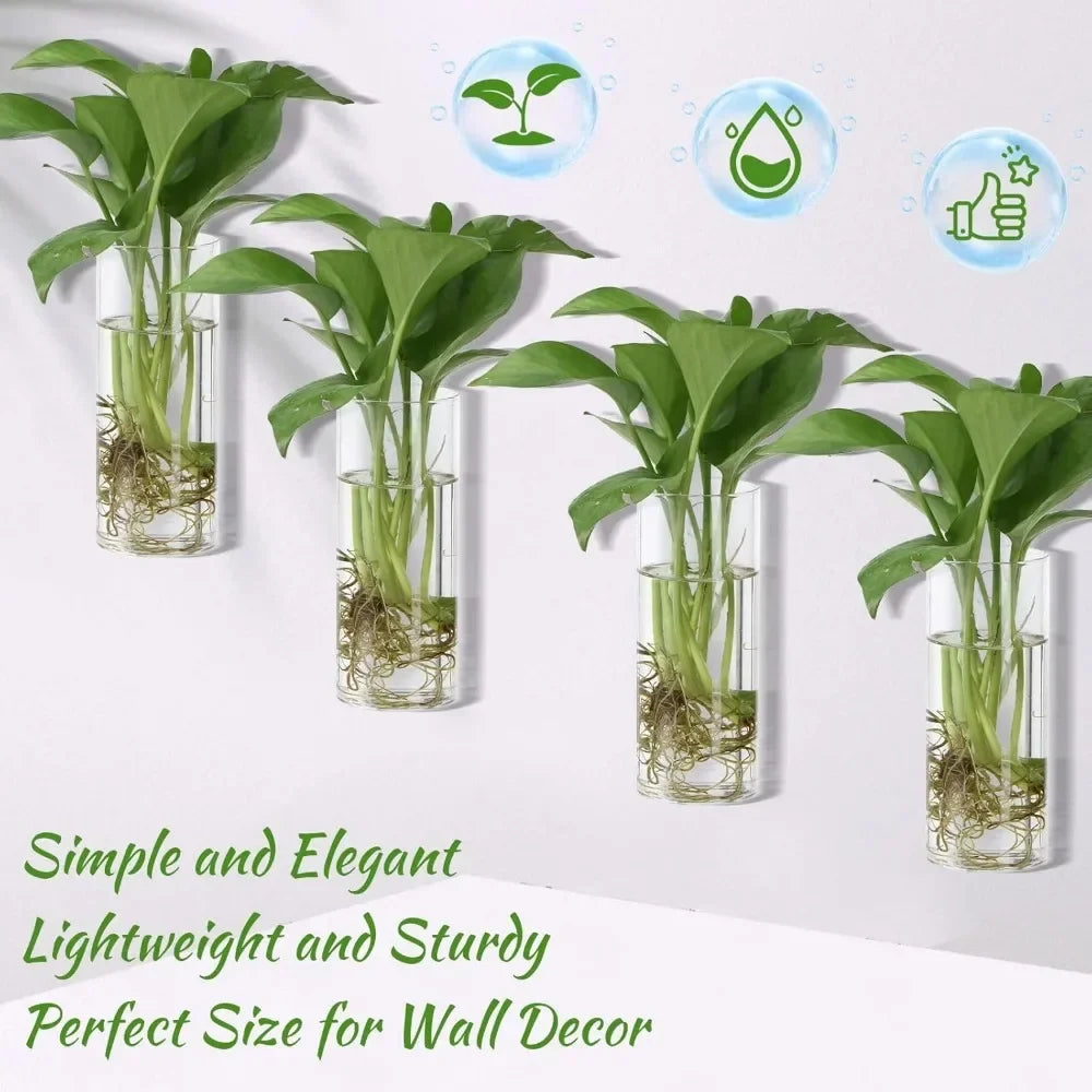 Glass Wall Vase Hanging Hydroponic Planter Wall-Mounted Flower Vases for Home Office Decor with Traceless Hook