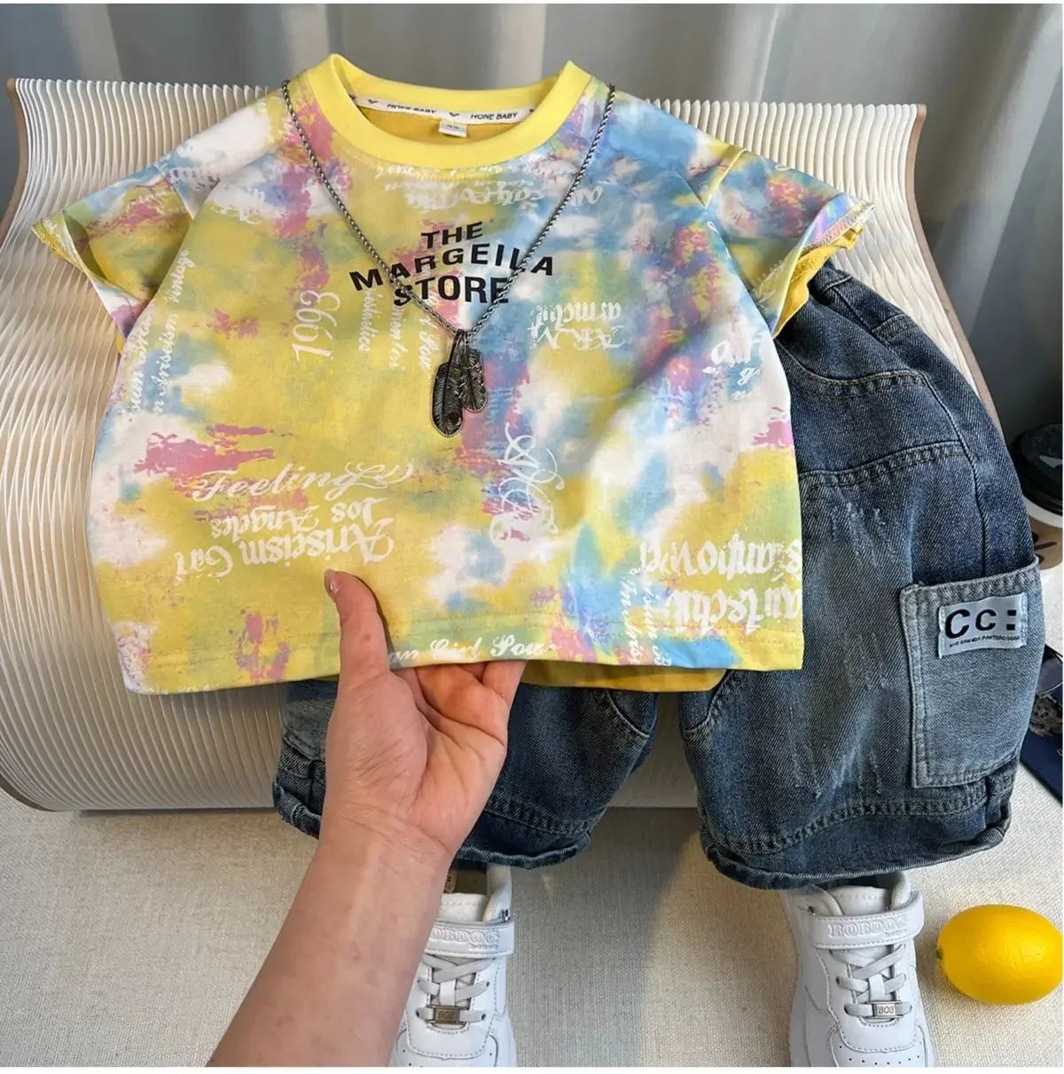 Hot Sale Fashion Baby Boy Suit Summer Clothes Short Sleeve T-shirt Short Jeans 2 Piece Set Kids Outfit  Children's Costume