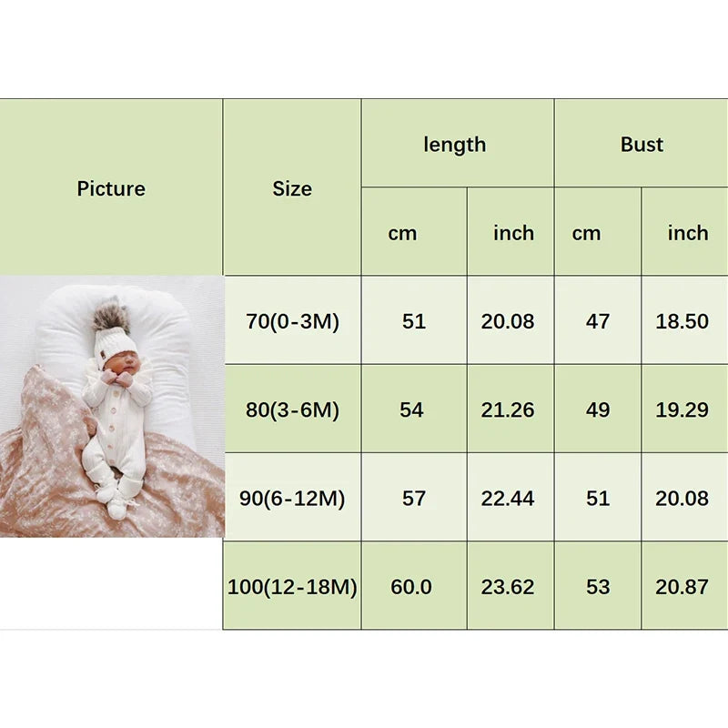 New  Winter Baby Girl’s Knitted Long Sleeve Sweater Jumpsuit Fashion Solid Color Round Neck Ruffles Button Warm Romper Outfits (Available)