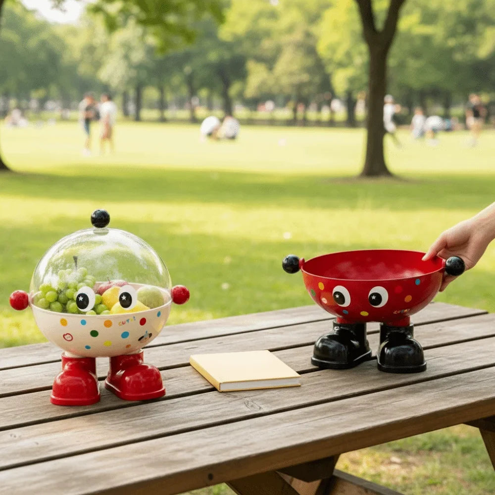 Dopamine Large Capacity Snack Fruit Plate Cartoon High Foot Design Drain Basket Thickened with Lid Tea Table Plate Living Room