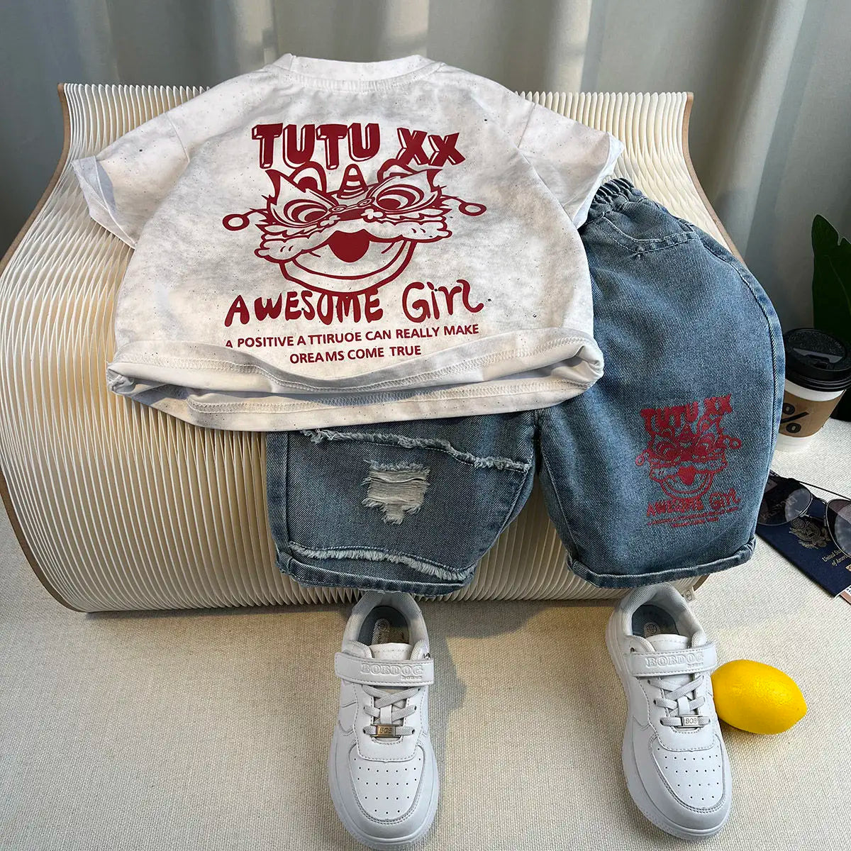 Korean Children's Summer Clothes Kids Set Outfits Boys 2025 Handsome Sleeveless&Short Sleeved T-shirt Denim Shorts 2-piece Set