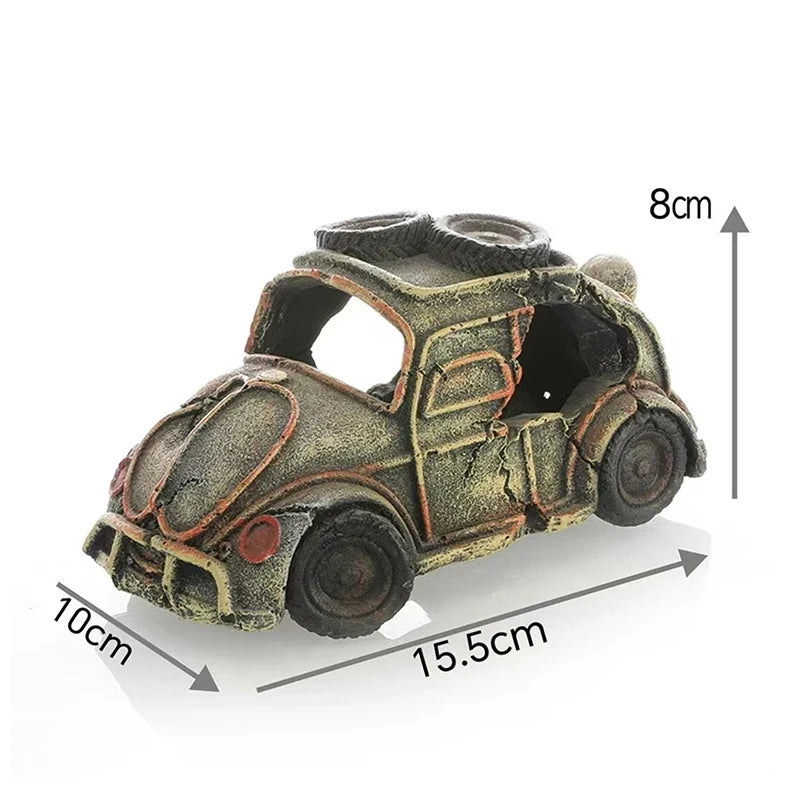 Aquarium Ornament Shaped Like Car Wreckage, Featuring Hiding Holes For Fish And Shrimp, Aquarium Decorations, And Aquascaping.