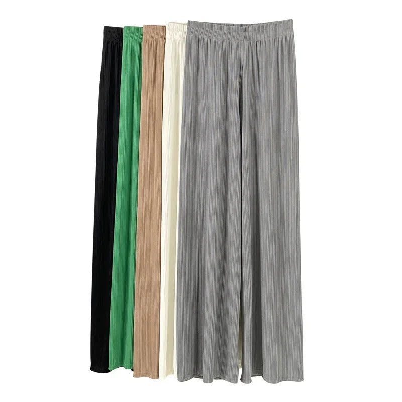 Korea Dongdaemun Ice Silk Wide-leg Pants Women's Thin Slimming Floor Pants White Striped Pants Y2K Fashion Pants Baggy