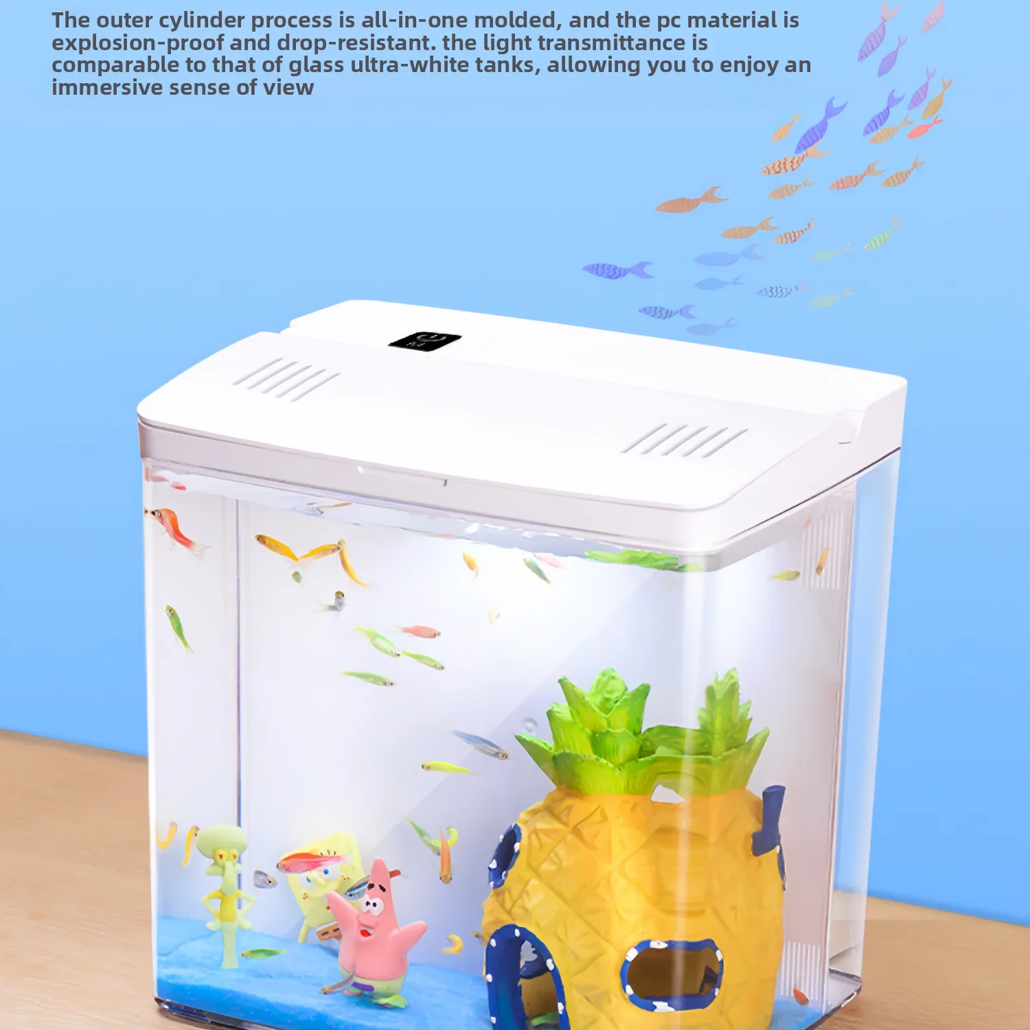 Home mini fish tank, living room fish tank, office desktop water free ecological, self circulating filter， Acrylic aquarium