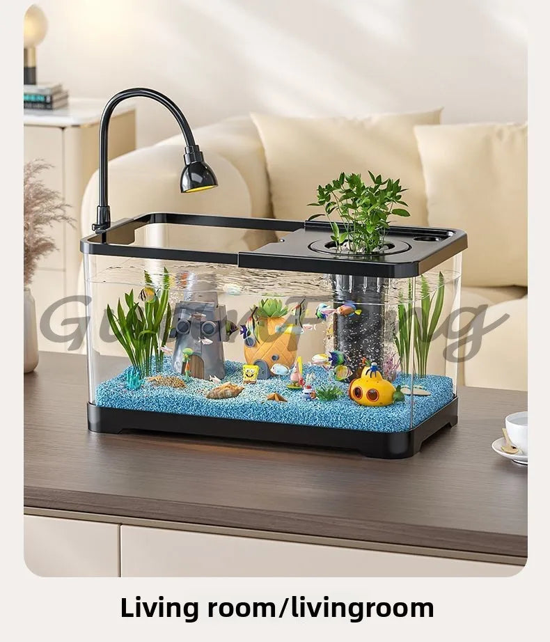 Benchtop Aquarium Kit with Light Emitting Diode Pump Glass Fish Tank Cover for Betta Goldfish in the home office