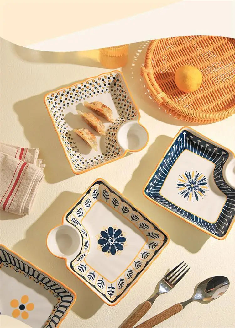 Cerc Plate Dining Di Heat Resistant Dumpling Plate with Vinegar Di Multi Functional Fruit Plate Trendy Network Bestseller