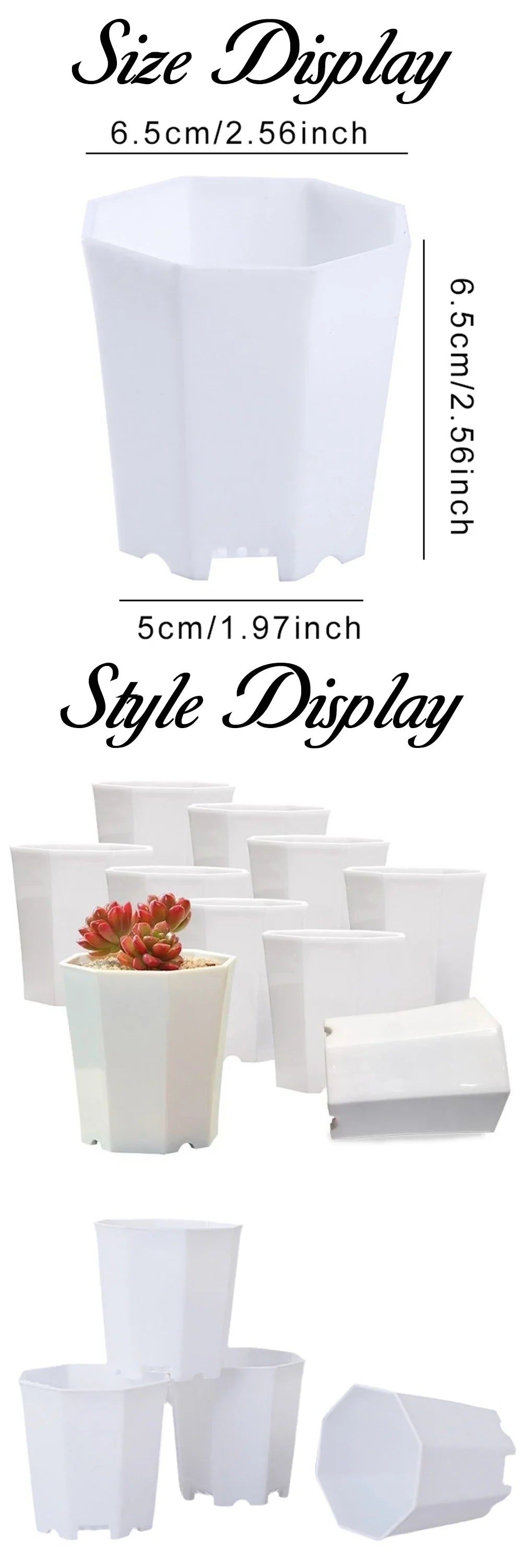Octagonal Flowerpot Plastic Flower Pots Set White Plant Pot with Drainage Holes Indoor Outdoor Succulents Growth Pots ZYF