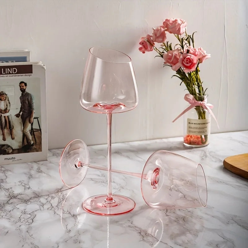Pink Crystal Wine Glasses Slanted Mouth Goblets  Ideal Valentine'S Day Gift Bars & RestaurantsDay Wine Wine Glasses for Couples