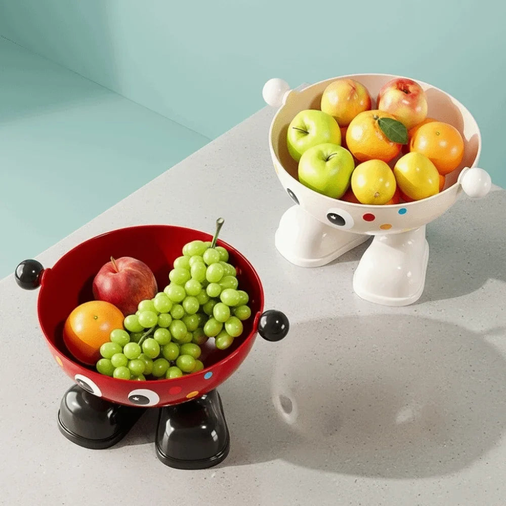 Dopamine Large Capacity Snack Fruit Plate Cartoon High Foot Design Drain Basket Thickened with Lid Tea Table Plate Living Room