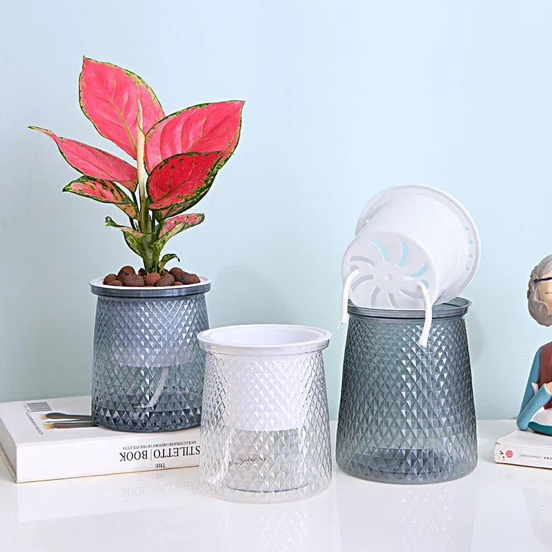 Self Watering Plant Pots, Lazy Hydroponic Water Absorbing Flower Pot, Mini Succulent Planter Tabletop Vase, Home Bonsai Decor