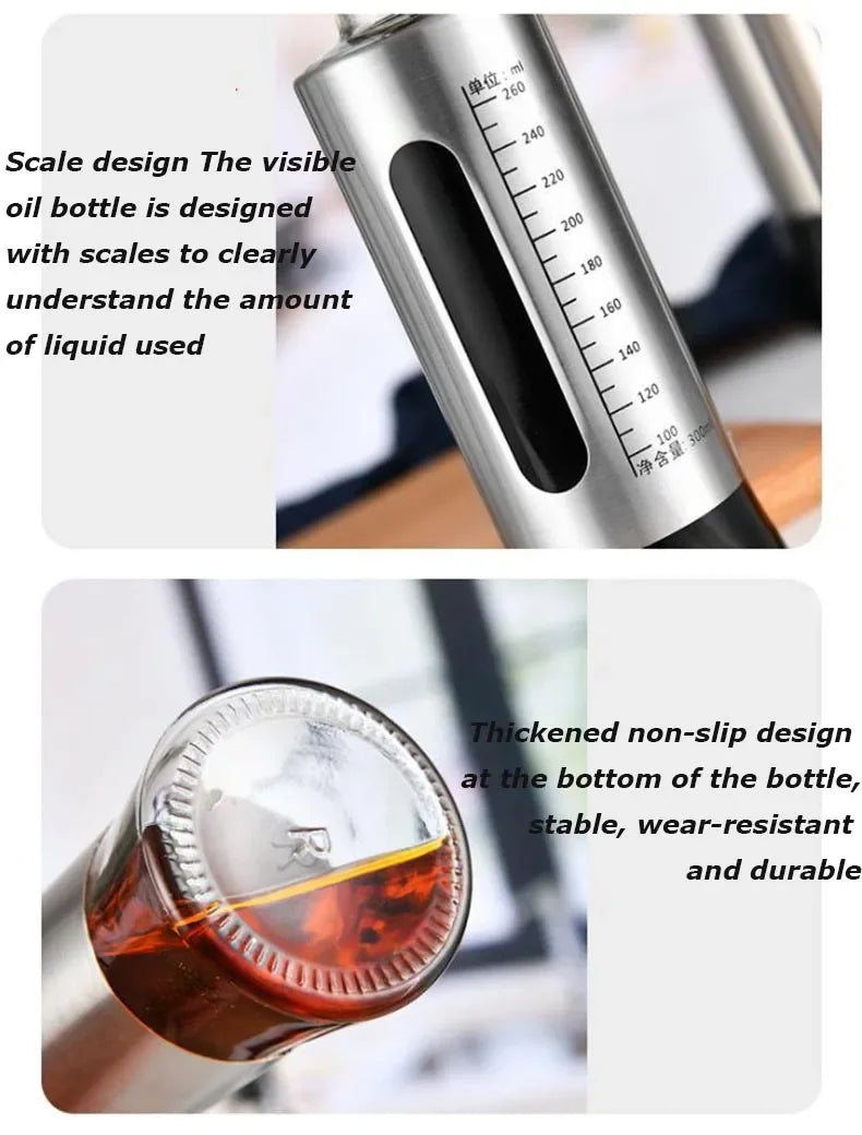Stainless Steel Oil Bottle No-drip Bottles Soy Cruet Sauce Vinegar Condiment Dispenser Sturdy Seasoning Jars Kitchen Accessories