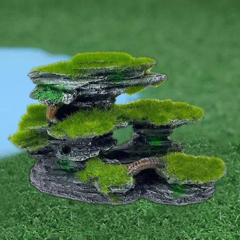 Aquarium Mountain View Stone,Aquarium View Stone, Mossed Aquarium Hideout, Submersible Resin Aquarium Decorations Large